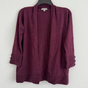Evolution By Cyrus Burgundy 3/4 Sleeve Open Front Cardigan Sweater Size S